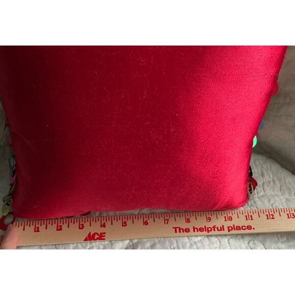 Square Throw Pillow Bright Color Metallic Scales, Red Silk On The Other Side - Picture 6 of 7